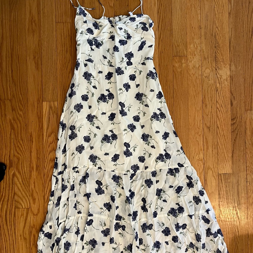 Reformation Floral White and Blue Maxi Dress